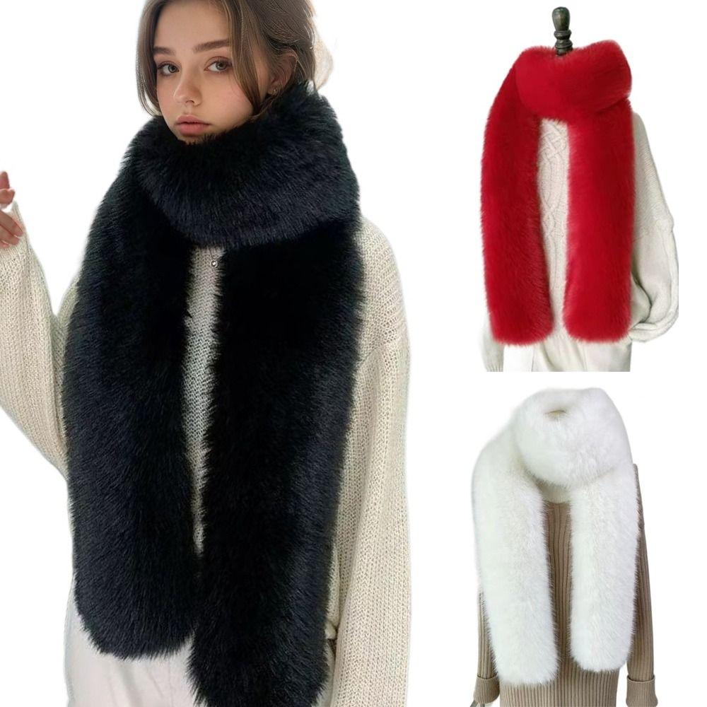 Fashionable 179*12cm Fake Fur Long Scarf Thick Soft Long Strip Scarf Fur Decor Winter Fluffy Scarf for Women Men Outdoor