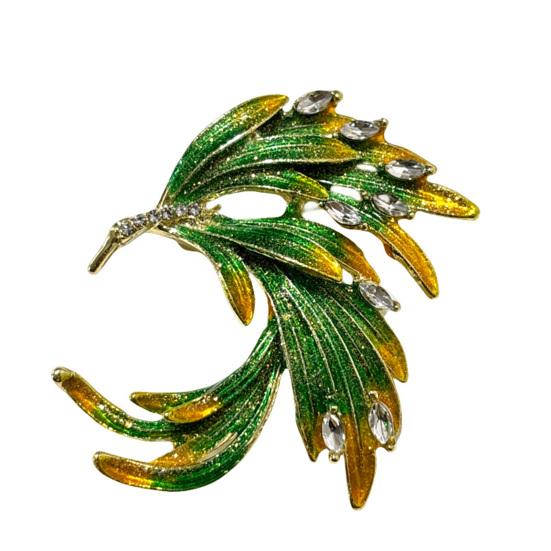 Feather Brooch Rhinestone Lapel Pin Elegant Glittery Feather Brooch Pin for Women зелёный