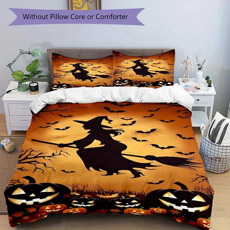 3Pcs Halloween Witch Printed Bedding Set, Breathable And Soft, Machine Washable, Christmas Gift, Suitable for Bedroom Decoration, 15193