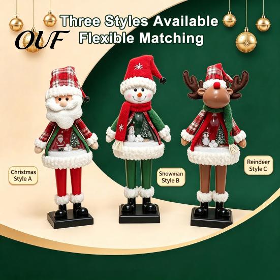 Vintage Christmas Table Centerpieces LED Lighted Figurine, Swirling Glitter Santa Claus Elk Snowman Musical Reindeer Decoration with Music for Holiday
