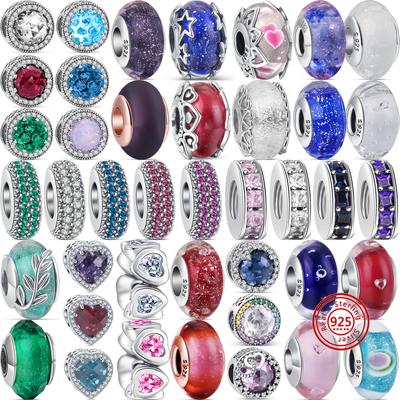 New Pink Red Green Purple Blue Murano Glass Shiny Round Beads Fit Original Charms Bracelet 925 Silver Women Jewelry