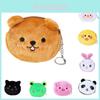 Cute Plush Coin Purse With Bear Head Design Cartoon Print Polyester Material