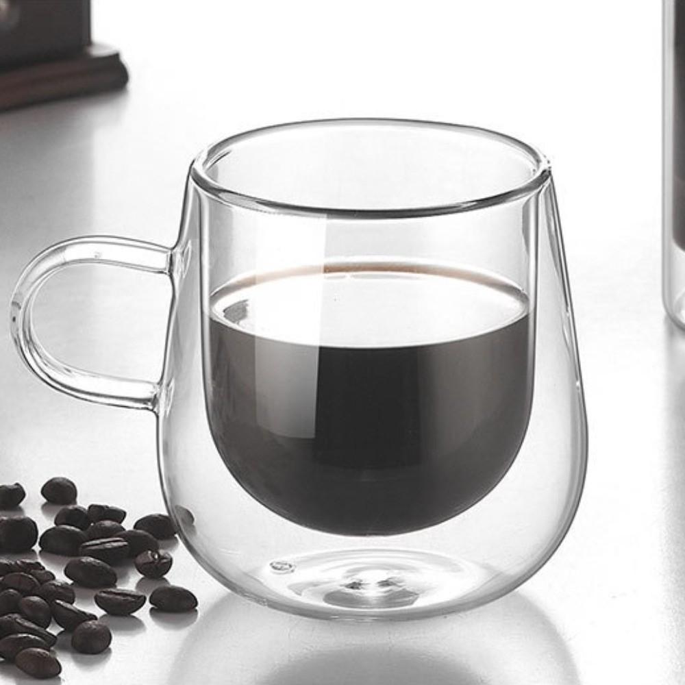 2 Stück Transparente Kaffeetasse Hitzebeständiger Becher Tasse Elegant Doppelwandiges Glas Tassenset Milch