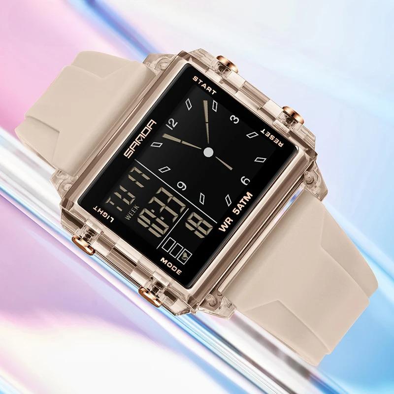 Students Electronic Watch Square Transparent Case Alarm Clock Multifunction Waterproof Sports Digital Watches for Man