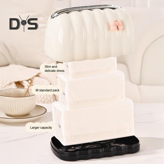 Cover Decorative With Box Tissue Pink Bow Large Capacity Automatic Lifting Spring Tissue Box Desktop Wipes Holder