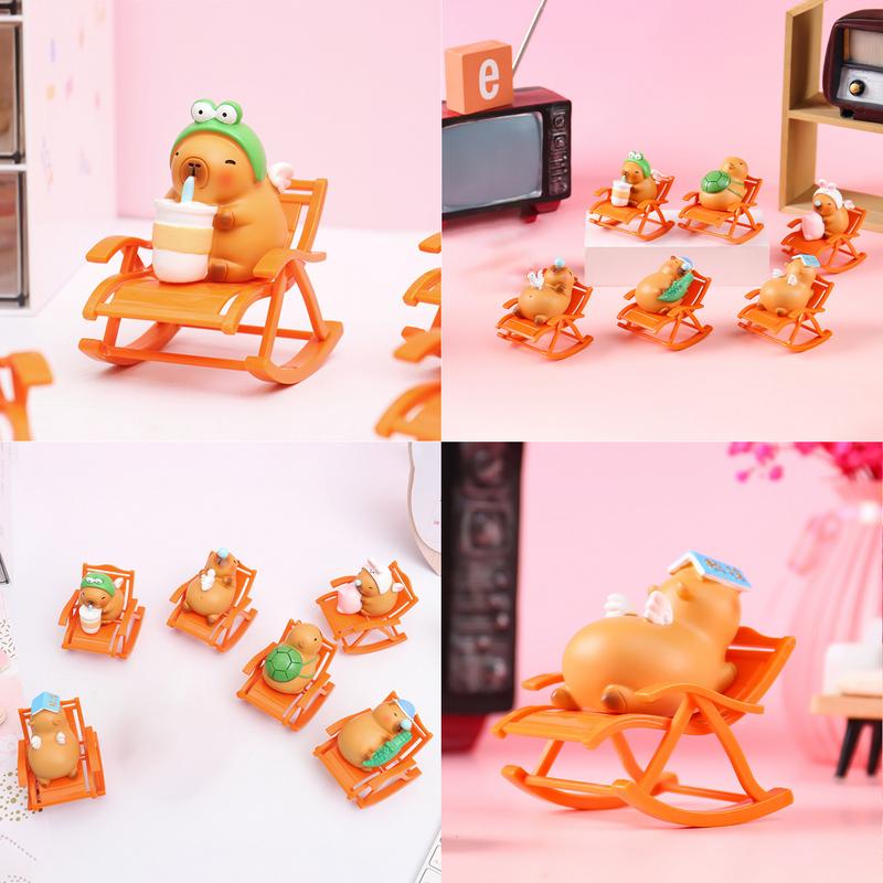Capybara Figure Ornament Simulation Capybara Model Rocking Chair Capybara Ornaments Cartoon Rocking Chair Decoration Home Art