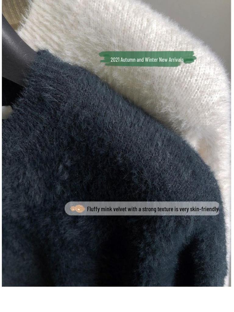 Women's Black Mink Cashmere Pullover Sweater - Soft, Cozy & Oversized for Autumn/Winter