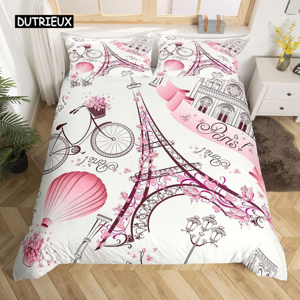 Eiffel Tower Bedding Duvet Cover Set 3d Digital Printing Bed Linen Fashion Design Comforter Cover Bedding Sets  Bed Set