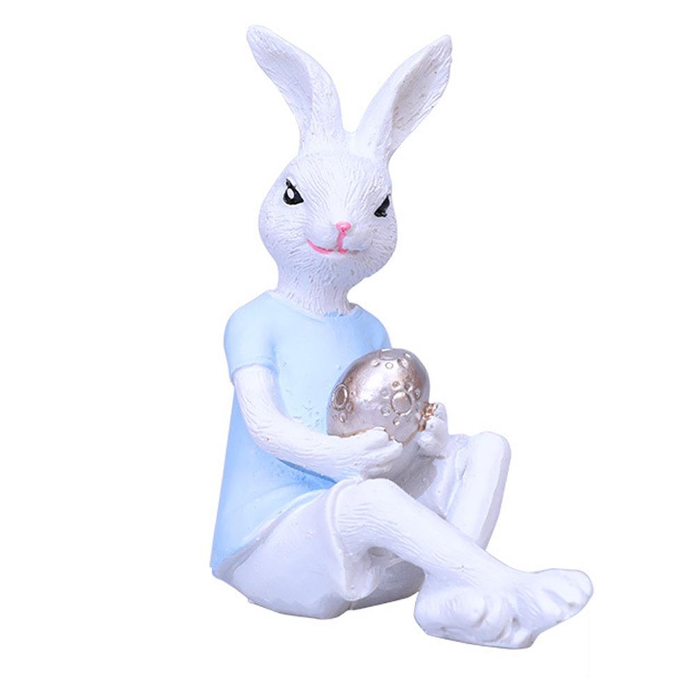

Resin Crafts Easter Bunny Figurine Festival Desktop Rabbit Ornament Outdoor Garden Lawn синий