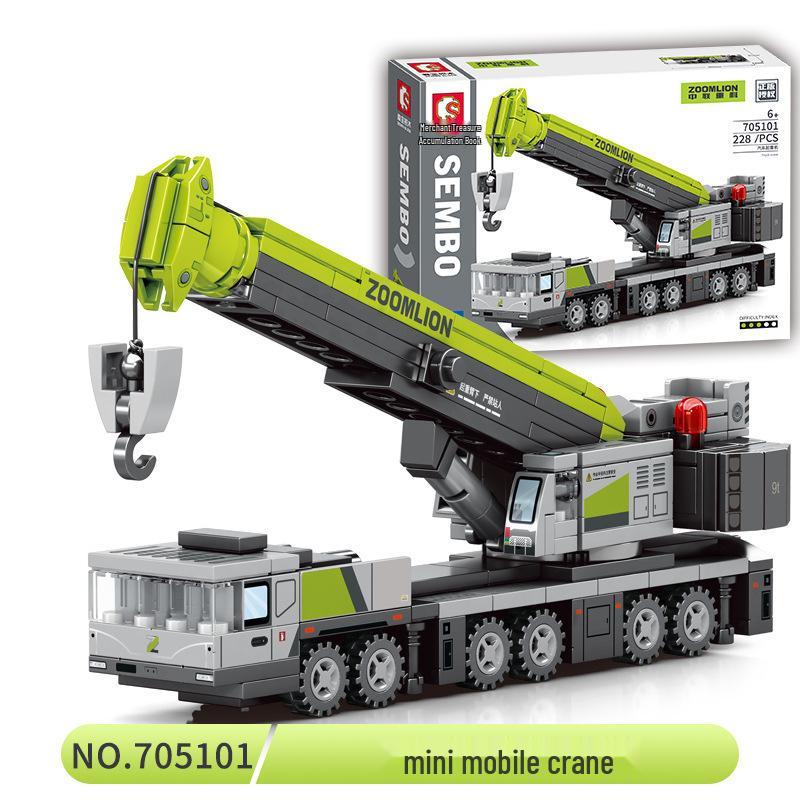 Senbao 705100-705103 Engineering Vehicle Building Blocks Set: Mixer, Transport Crane, Bulldozer for Kids
