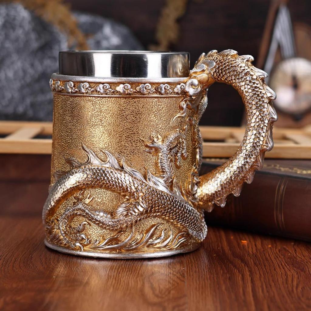 Oriental Dragon Grail: Retro Gold Wine Glass Ornament Gift