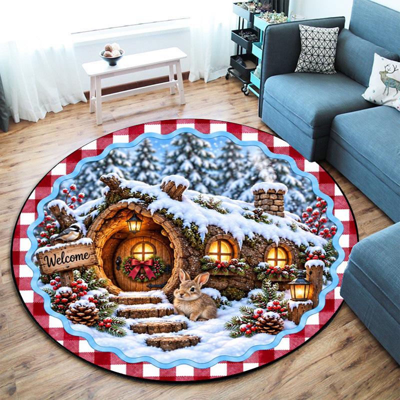 Cute Christmas Day Gift Bell Santa Claus Snowman Christmas Tree round rug Home Soft Decorative Anti slip Chair Mat Carpet Outdoor Floor Mat Carpet 95