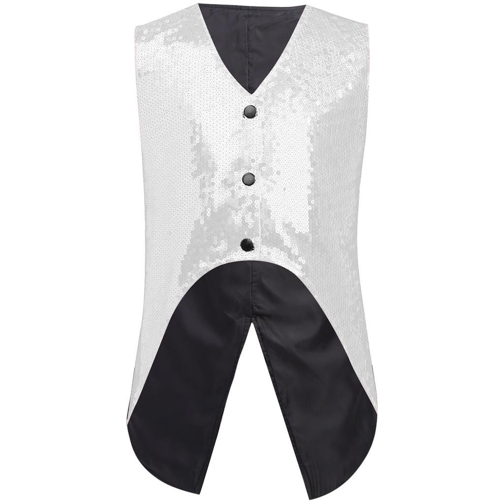 Boys Sparkly Sequin Vest Asymmetrical Hem Sleeveless Design for Parties Stage Events