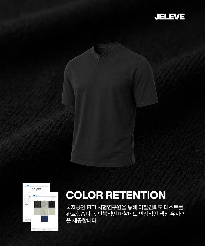 JELEVE Henley Neck One-Button Muscle Fit Short Sleeve