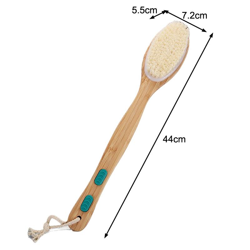 Bristle Shower Brush with Non-slip Long Wooden Handle Exfoliating Massage Scrubber for Back Foot Body Bathing