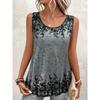 Damen Tanktop T-Shirt mit Print und gemusterten kurzen Ärmeln, ärmelloses Damen Rundhals-T-Shirt