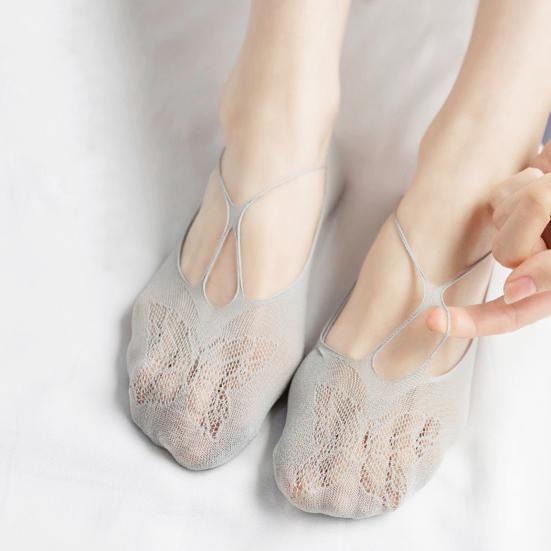 Calzini da donna invisibili in pizzo a taglio basso, calzini corti estivi per yoga con tallone antiscivolo