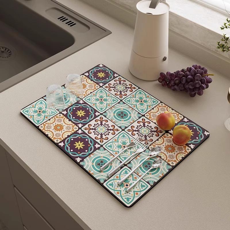 American retro kitchen countertop drain pad, diatomaceous earth absorbent pad, quick drying waterproof anti slip pad