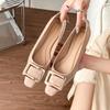 Nude Flat Shoes, Small Fragrant Style, High Sense, French Low Heel, Classic Square Buckle Single Shoes, Women's Thick Heel Patent Commuter Shoes