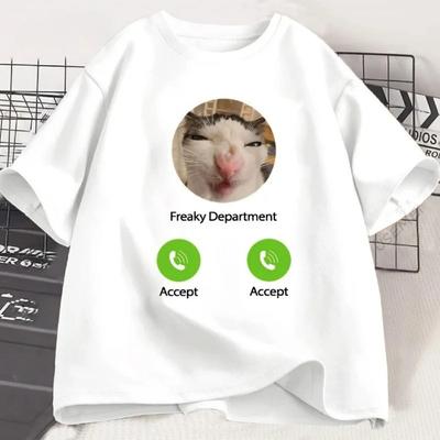 Freaky Department Funny Cat Meme T Shirt Short Sleeve Women's T-shirt Harajuku Summer Streetwear Women's Clothes Tees Y2K Top