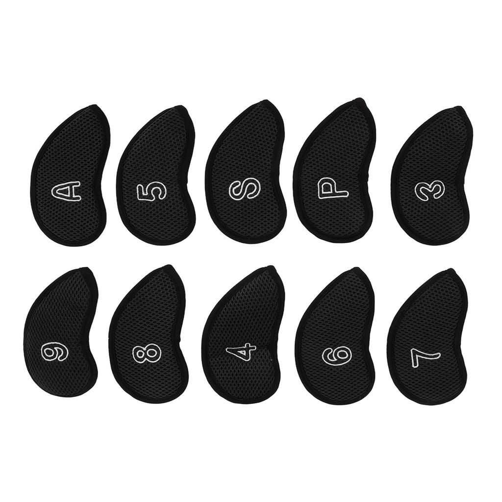 10 PCS Golf Club Head Covers Golf Iron Pole Net Cover Club Protective Head Covers with Numbers Black