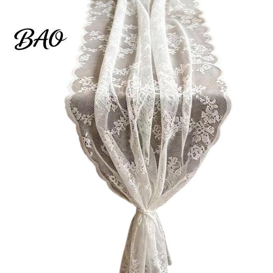 Long Lace Table Runner French Runner, Black & White Vintage for Coffee Table, Shoe Cabinet, Dining Rectangular Decorative Tablecloth Home Fine Crochet