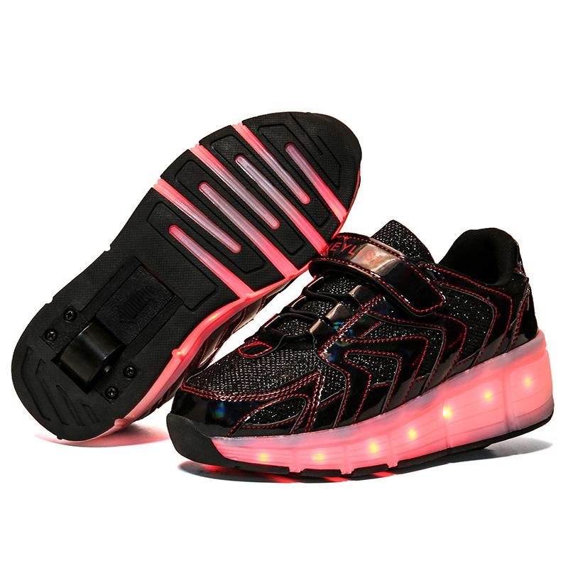 

Новые детские одноколесные кроссовки-ролики, двухколесные светящиеся кроссовки, зарядка USB, светящиеся кроссовки, светодиодные, различные режимы освещения 39