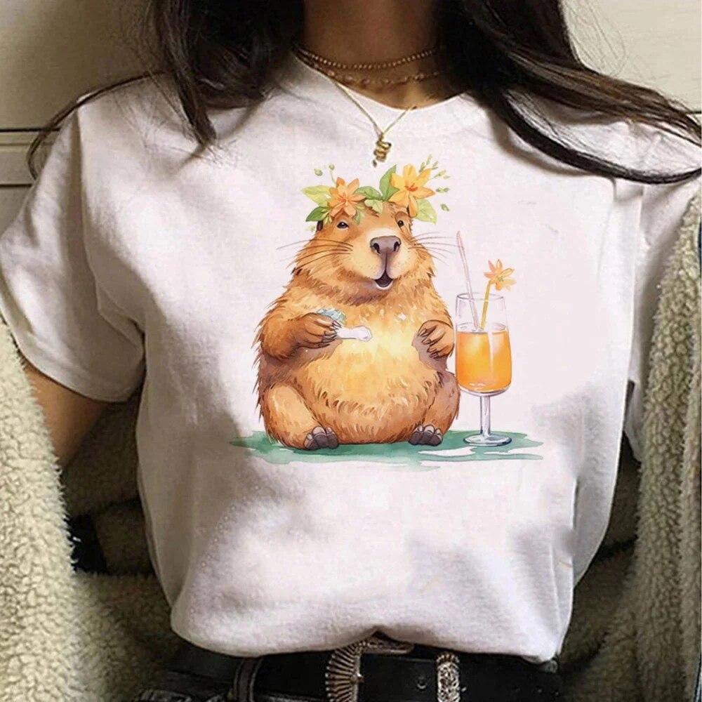 Tričko Capybara Funny Capy narodeniny Grafika Ženy Neformálne Vintage tričká Roztomilá kreslená potlač Streetwear Ženy Tričká s krátkym rukávom