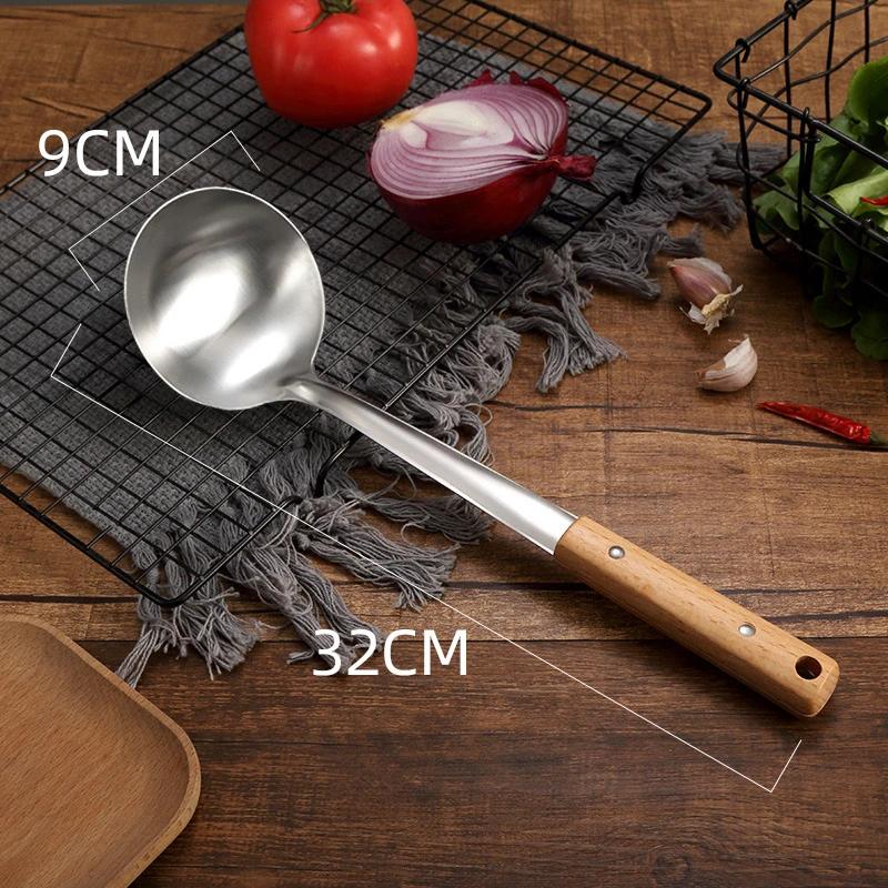 Wooden Handle Wok Spatula 304 Stainless steel spatula cooking Utensils spoon long handle Large Size turner Fried Steak Shovel