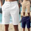 Men's Linen Summer Solid-Colour Buttoned Beachwear Breathable Shorts for Daily Outdoor Wear