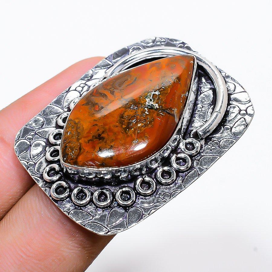 

Natural Seam Agate Gemstone Handmade 925 Sterling Silver Ring Size 7 W7Z21