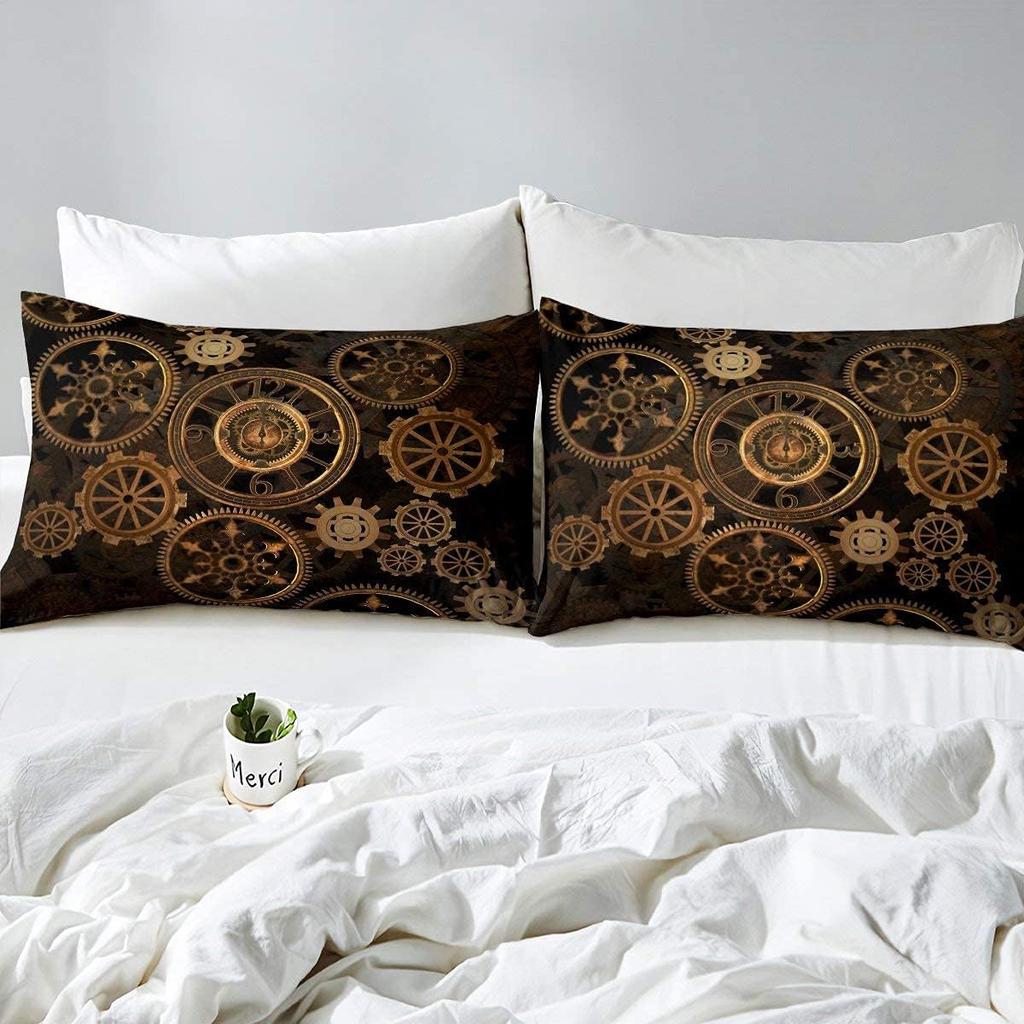 Steampunk Bedding Set Single Size 135x200cm Golden Industrial Gear Duvet Cover Black Mechanical Device Watches Quilt Cover