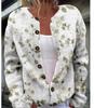 Cardigan Tricot Femme Col Rond Boutonnage Simple Imprimé Floral Manches Longues Vêtement d'Extérieur Décontracté