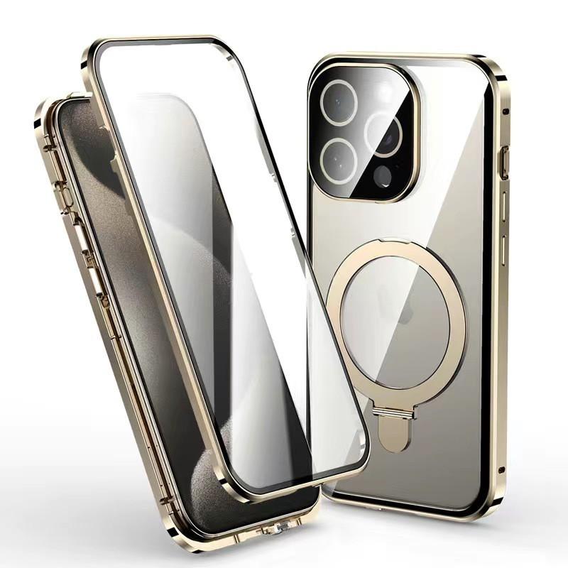 Magnetic Phone Case IPhone 16 17 Series Metal Full Body Cover With Stand Wireless Charging Compatible