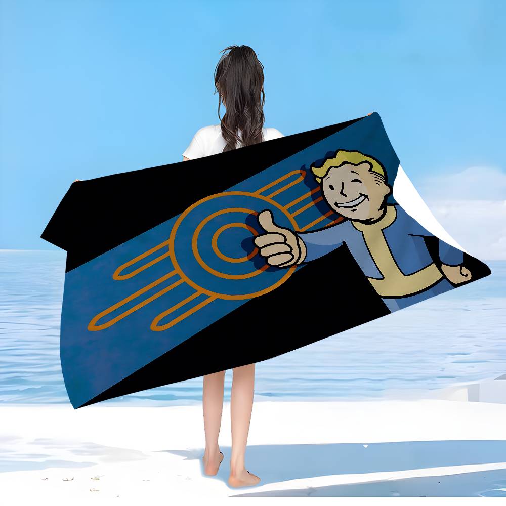 V-Vault-Tec F-Fallout Logo Bath Towel Microfiber Soft Water Absorbing Breathable For Girl Kids Decorative Cartoon Beach Towel