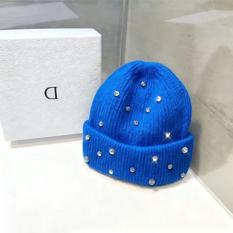 Autumn And Winter Heavy-Duty Pearl Wool Hat Pearl  Knitted Hat Warm Ear Protection
