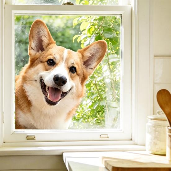 Cute Animal Peeking Window Cling Funny Cat/Dog/Donkey Window Sticker Removable Static Decals for Bedroom