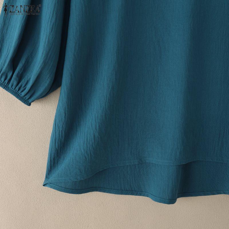 ZANZEA Women Casual Round Neck Solid Color 3/4 Sleeve Loose Blouse