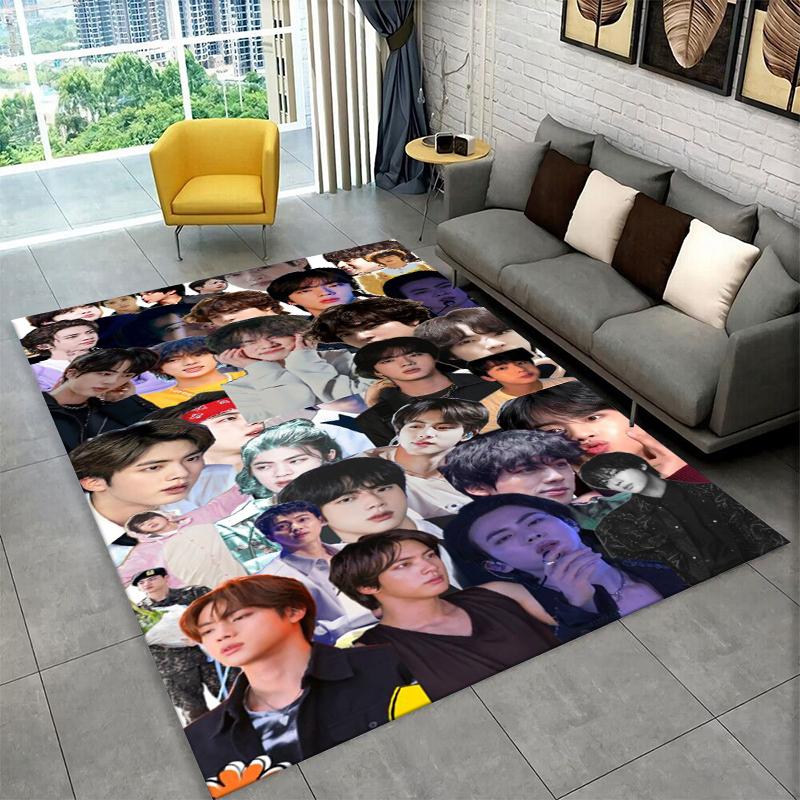 Famous B-BTS Kim Seok Jin KPOP Non-Slip Area Rug for Living Room,Bedroom,Playroom,Soft Carpet Floor Mat Home Decor Rug Kids Room