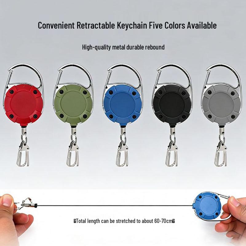 Retractable Metal ID Card Lanyard with Zinc Alloy Keychain and ABS Pull Cord