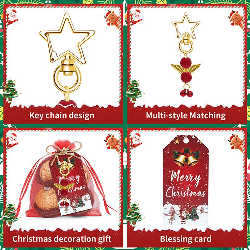 24Pcs Christmas Keychain Bulk Christmas Party Favors Pendant Keyring, Charm Key Chain Craft Accessories For Xmas Supplies