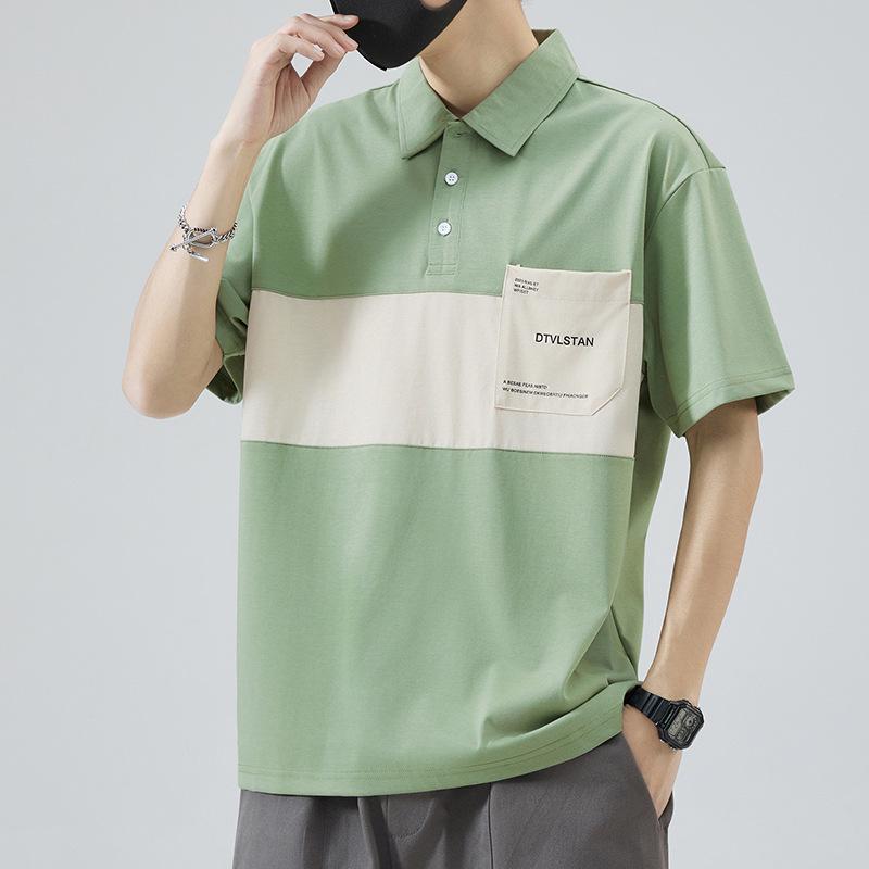 

Летняя мужская рубашка поло с лацканами и коротким рукавом, свободная и простая футболка XXXL светло-зеленый