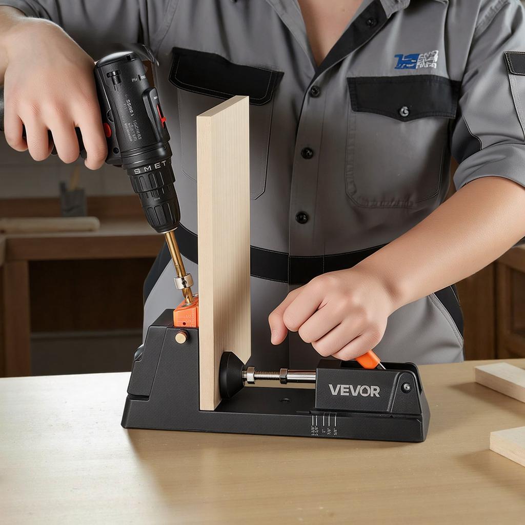 VEVOR Pocket Hole Jig Kit, 12.7 To 38.1 Mm Adjustable, Lightweight Jig Pocket Hole System with Dust Collection Adapter, Detachable Guide Block