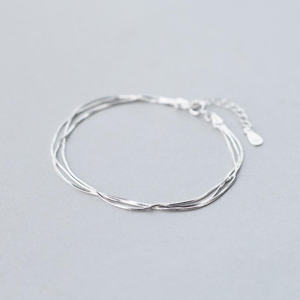 s925 Sterling Silver Bracelet for Women Ins Minimalist Design Unique Three Layer Jewelry Gift for Best Friend