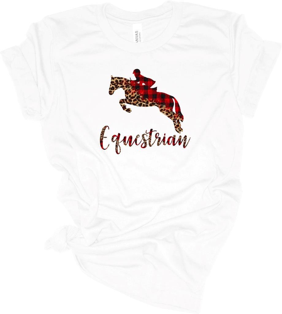 Buffalo Plaid Leopard Equestrian Jumping Horse T-Shirt Cowgirl Tee S