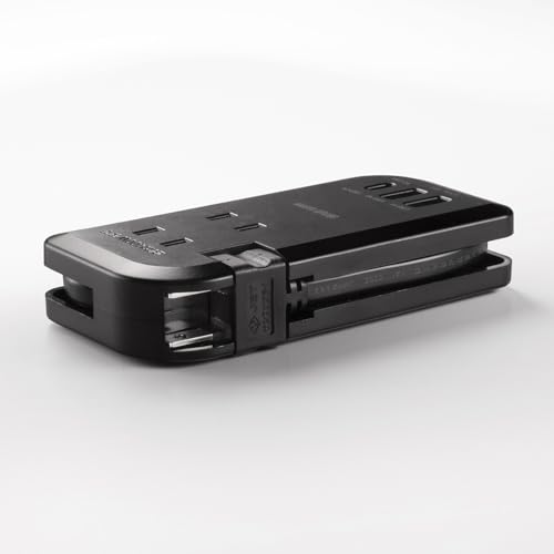 SANWA SUPPLY PD33W Power Strip with Cord Retractor (3 AC Outlets + 1 Type-C + 2 USB-A), Mobile, Compact, Black, TAP-MCU3BK