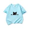 Kids Cotton T Shirt Peeking Black Cat Graphic Print Crew Neck Short Sleeve Tee Casual Breathable Boys Girls Summer Tops