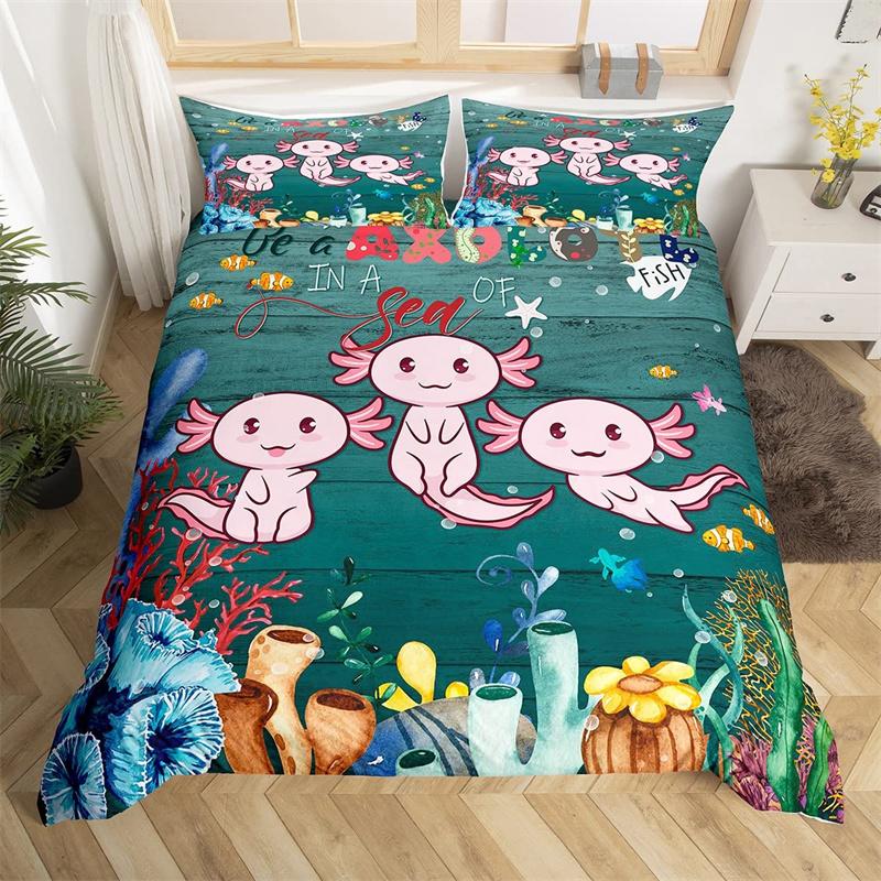 Dolphin Duvet Cover Nautical Sea Animal Bedding Set Underwater World Fish Sealife Quilt Cover Coral Reef Seaweed Queen Bed Set