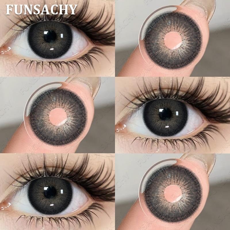 FUNSACHY 1 Pair Natural Brown Contact Lenses for Eyes Beautiful Pupils for Makeup Cosmetics Brown Color Lenses Gray Softlens