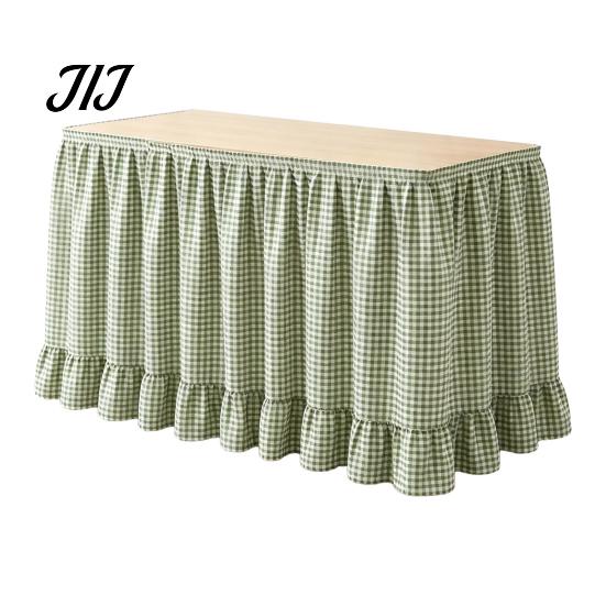 Conference Room Table Decoration 6Ft Gingham Skirt with Ruffled Edge, Checkered Teacher Desk Skirt, Pastoral Style Plaid Decor Hook And Loop Wrap for